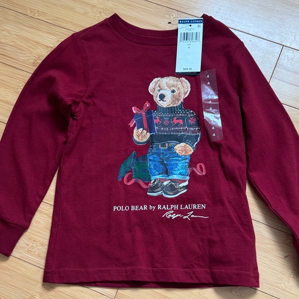 Polo by Ralph Lauren Kids Maroon Bear Long Sleeve Tee